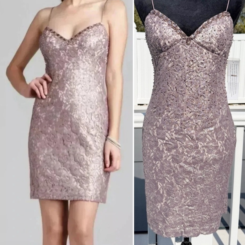 Aidan Mattox NWT Pale Purple Embellished Lace Overlay Sheath Dress Size 4